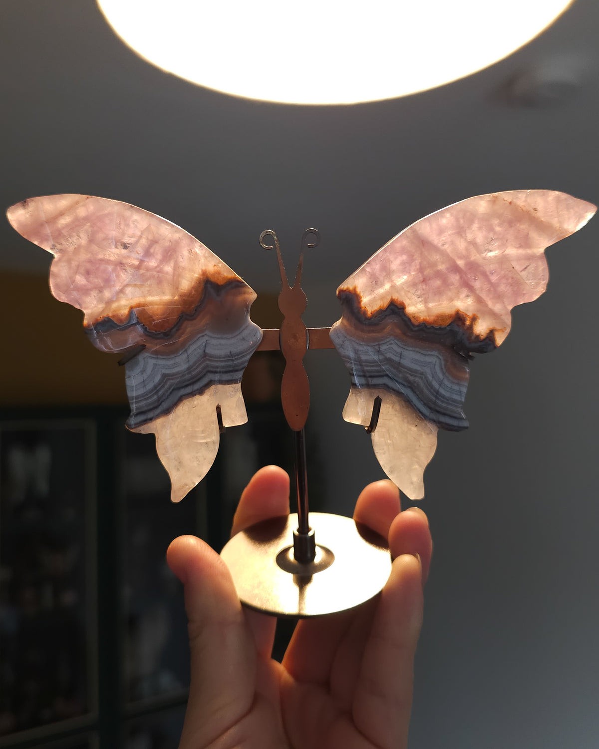 Amethyst with Agate & Clear Quartz Butterfly Wings On The Stand