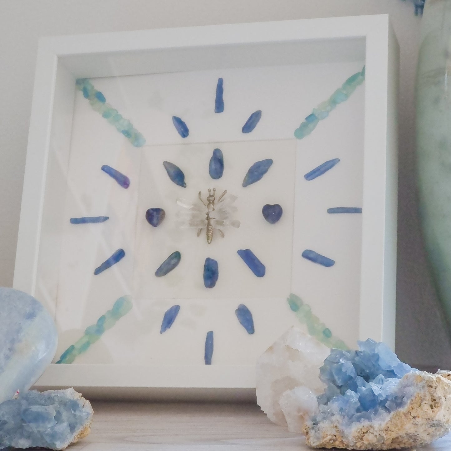 Crystal Grid Frame with Clear Quartz, Kyanite and Aquamarine