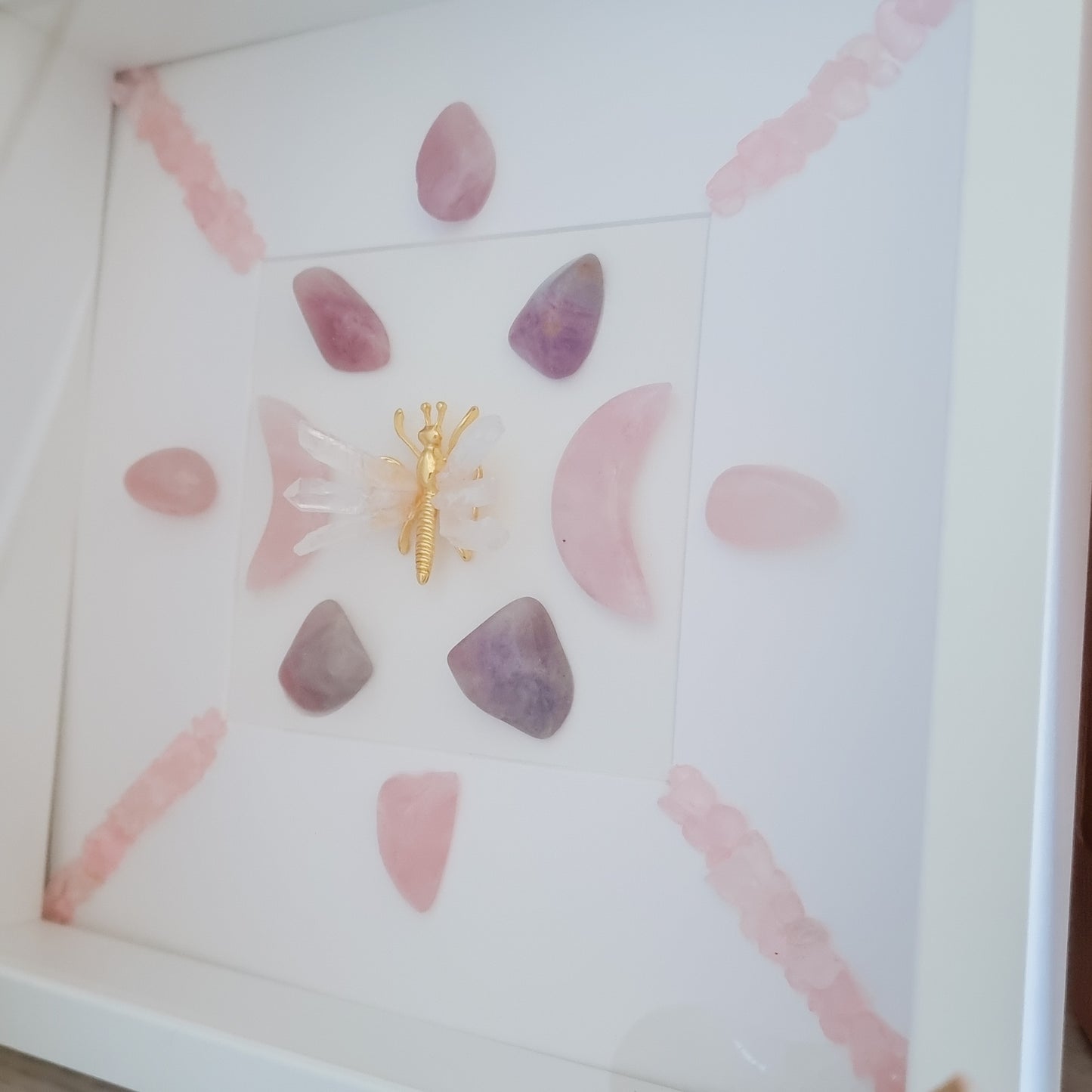 Crystal Grid Frame with Clear Quartz and Rose Quartz
