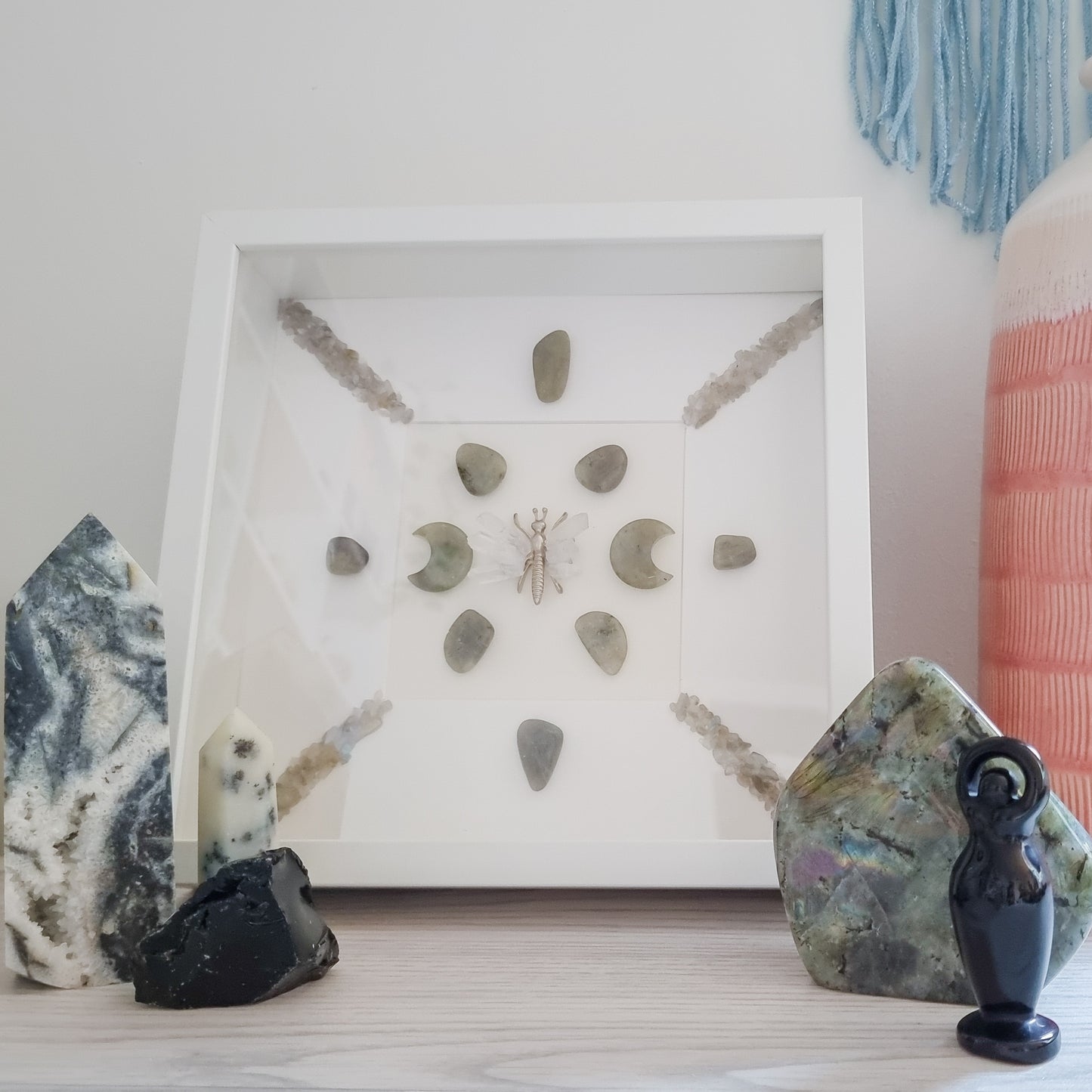 Crystal Grid Frame with Clear Quartz and Labradorite