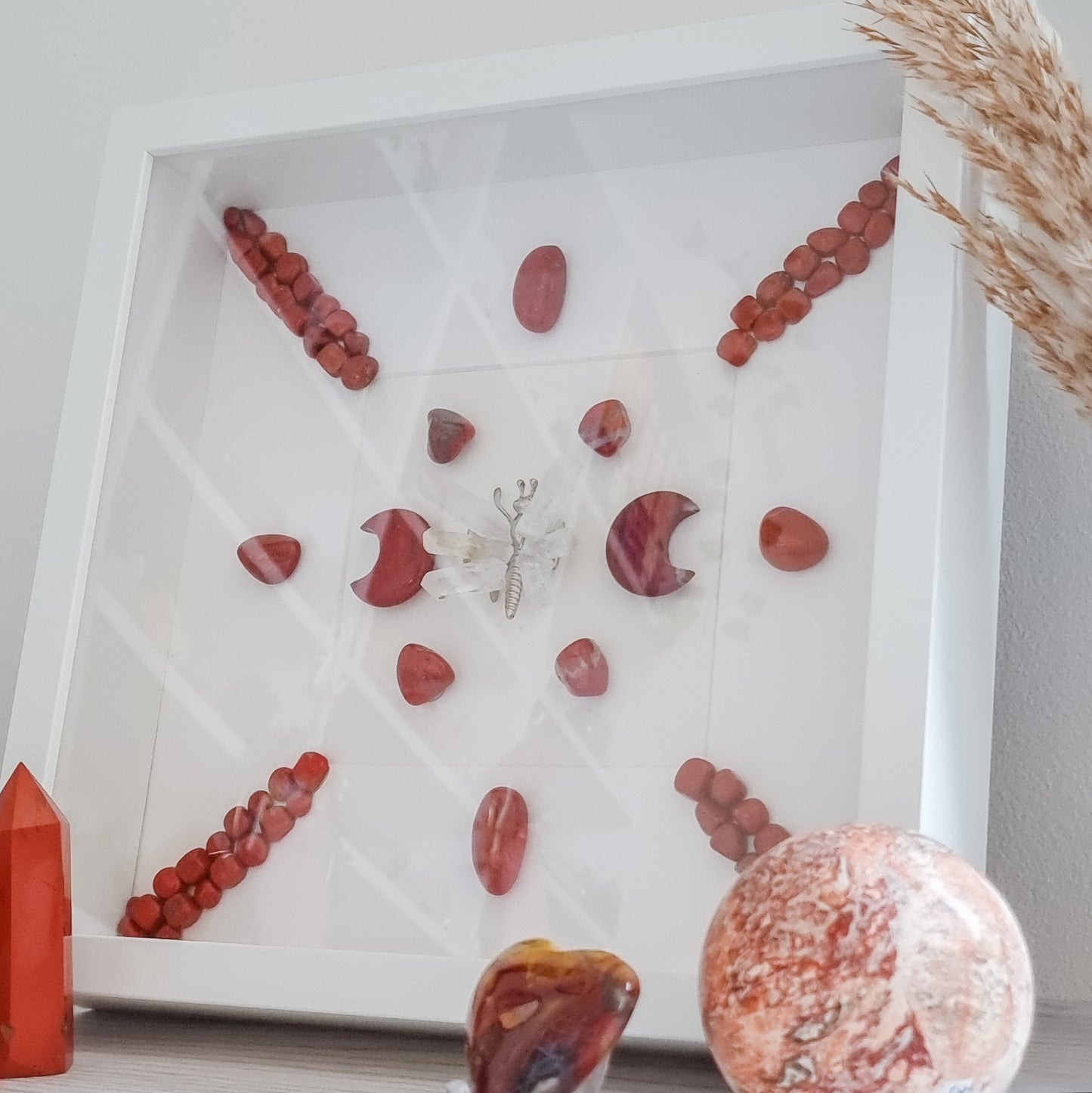 Crystal Grid Frame with Clear Quartz and Red Jasper