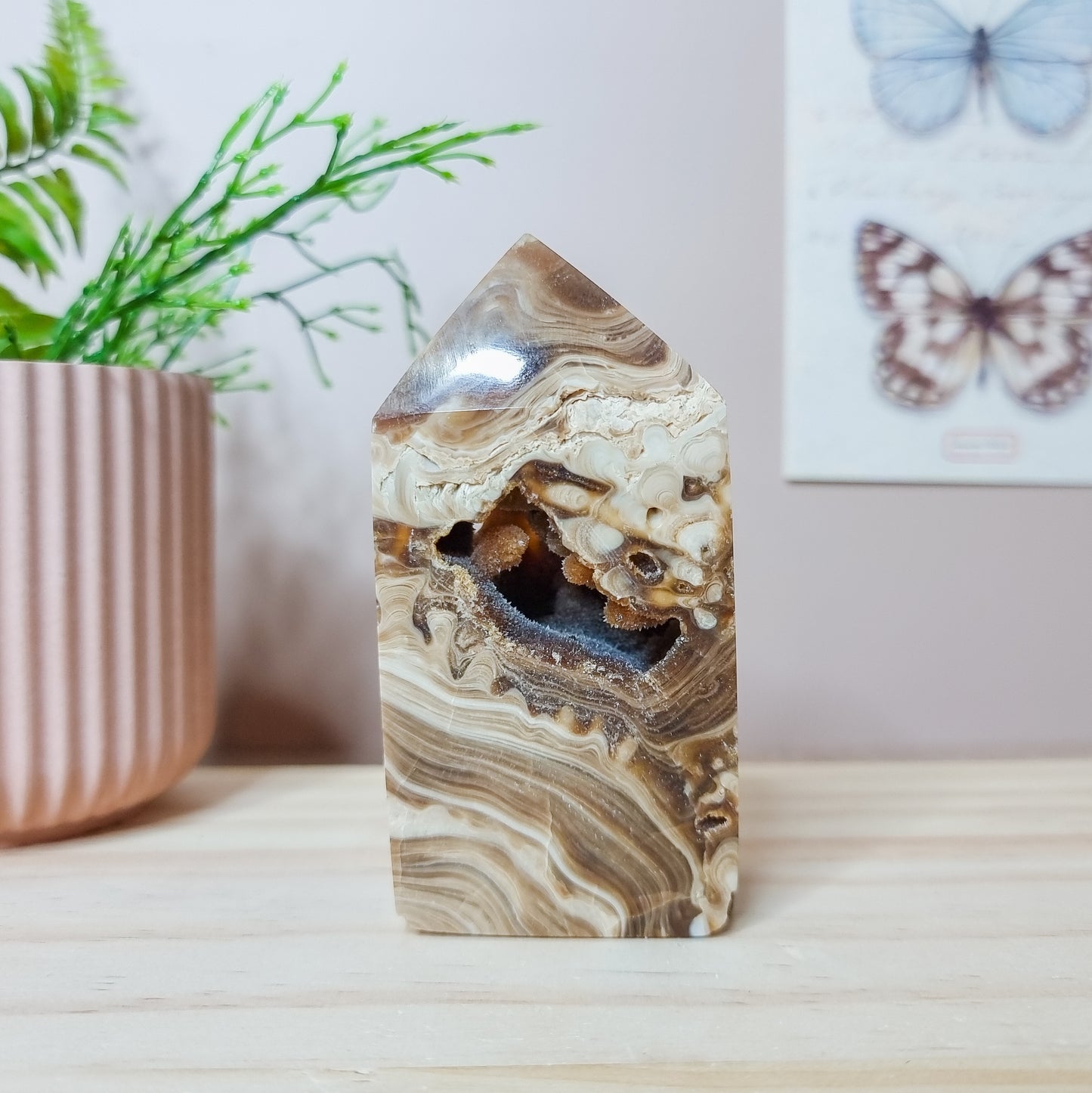 Chocolate Calcite Tower with Druzy