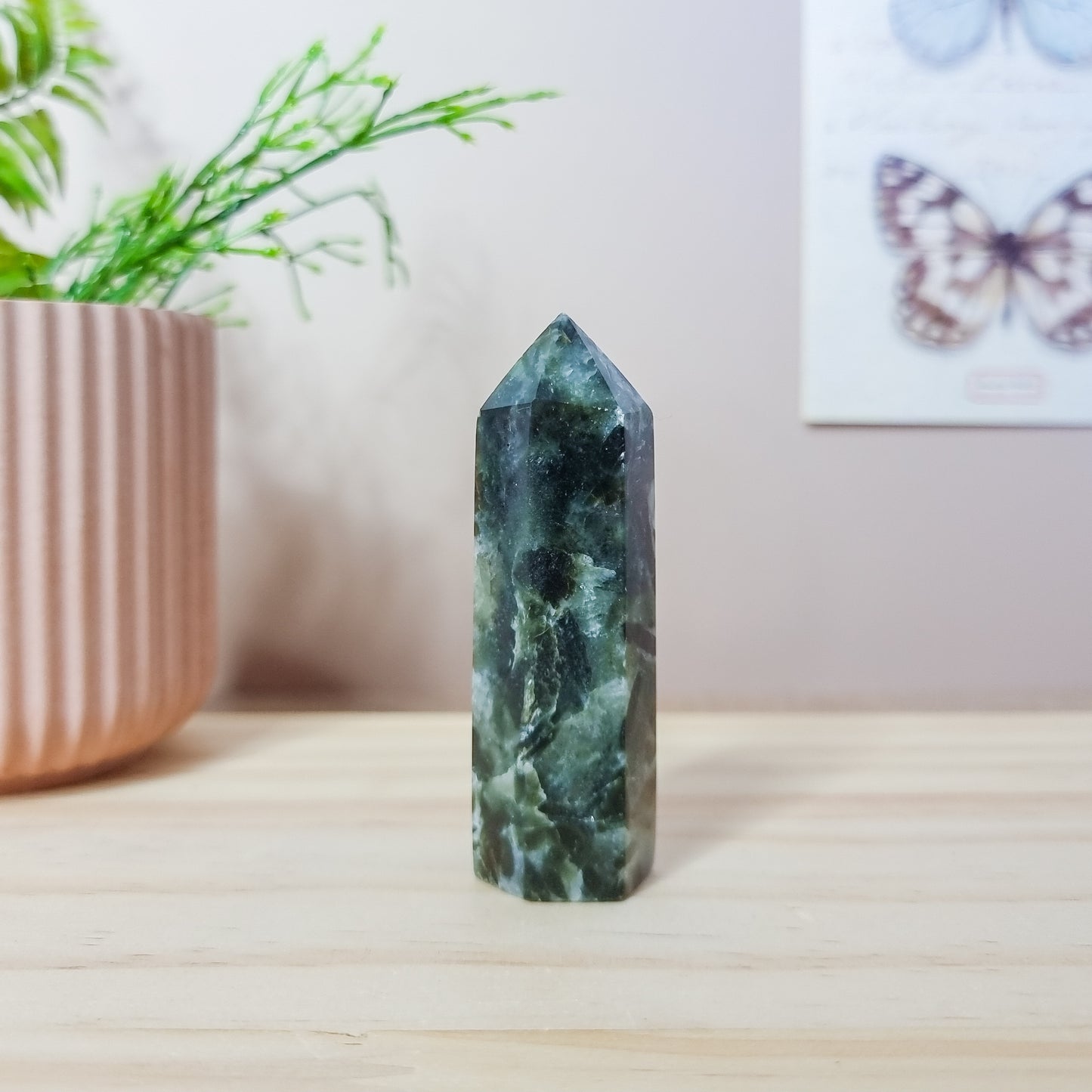 Green Epidote in Quartz Tower