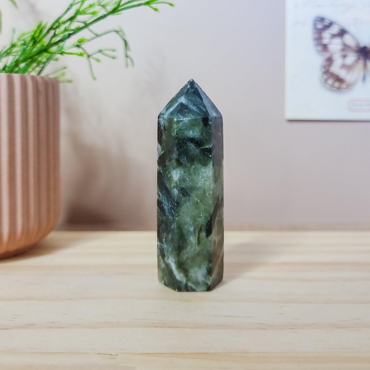 Green Epidote in Quartz Tower