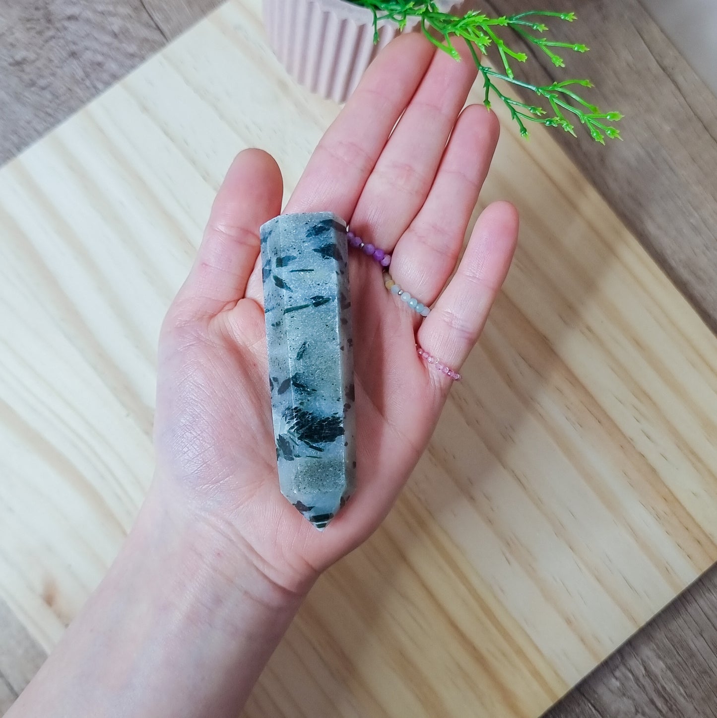 Green Epidote in Quartz Tower