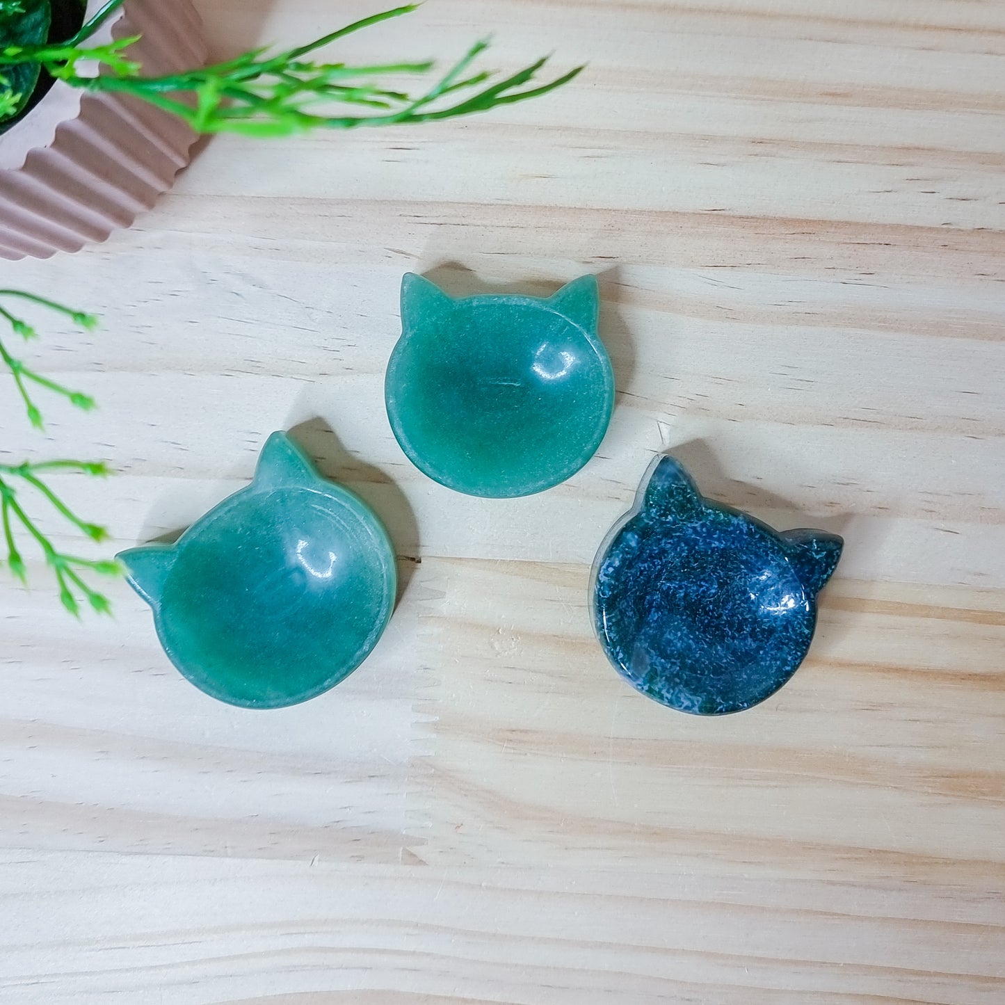 Green Aventurine and Moss Agate Cat Shaped Bowl