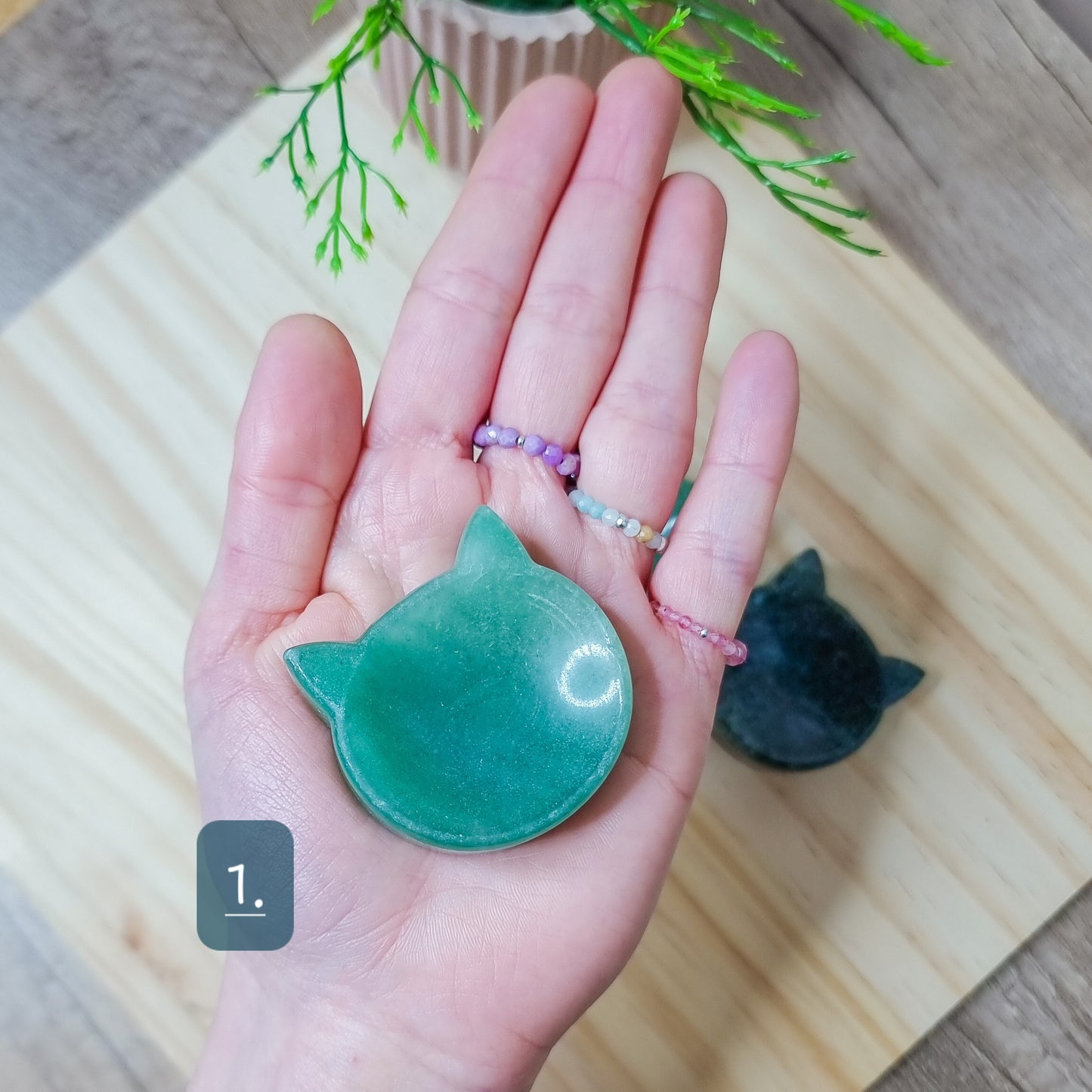 Green Aventurine and Moss Agate Cat Shaped Bowl