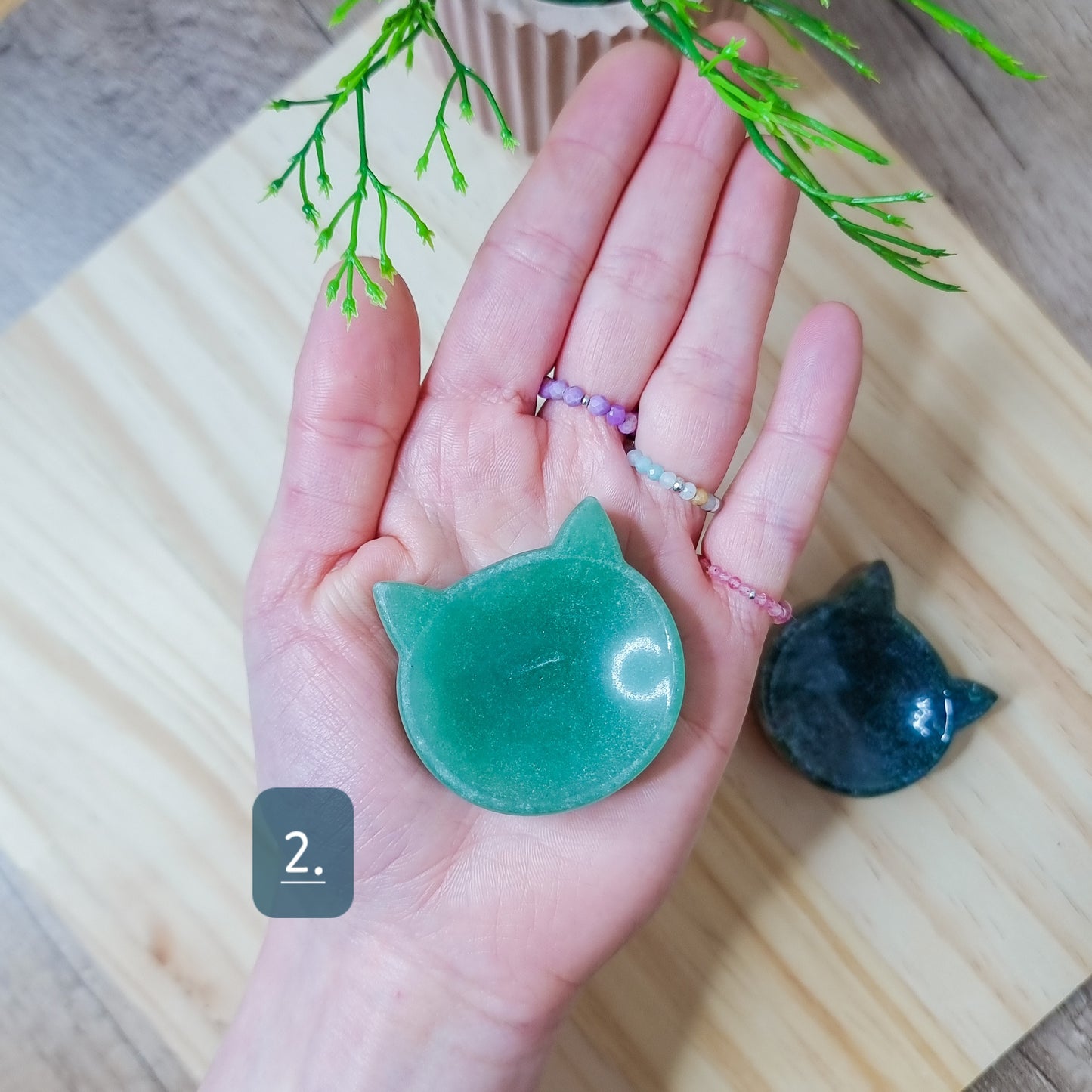 Green Aventurine and Moss Agate Cat Shaped Bowl