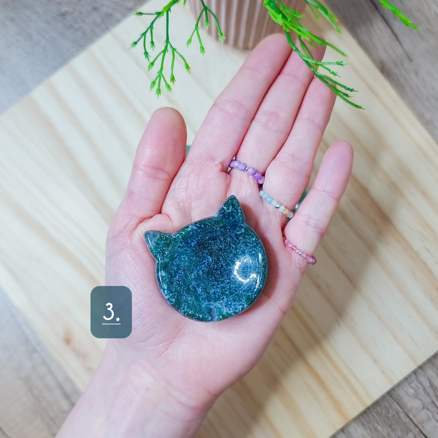 Green Aventurine and Moss Agate Cat Shaped Bowl