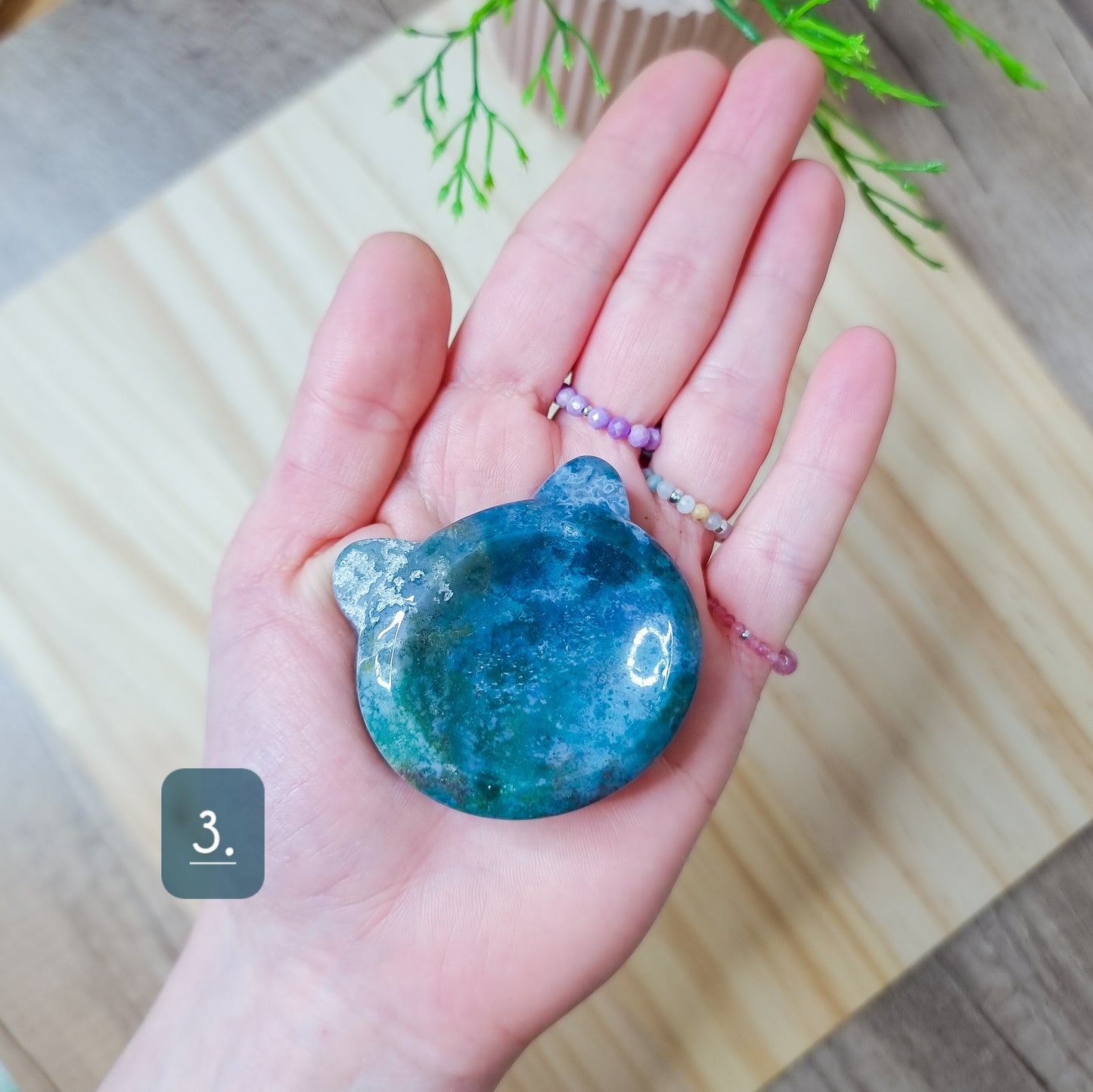 Moss Agate and Sea Jasper Bear Shaped Bowl