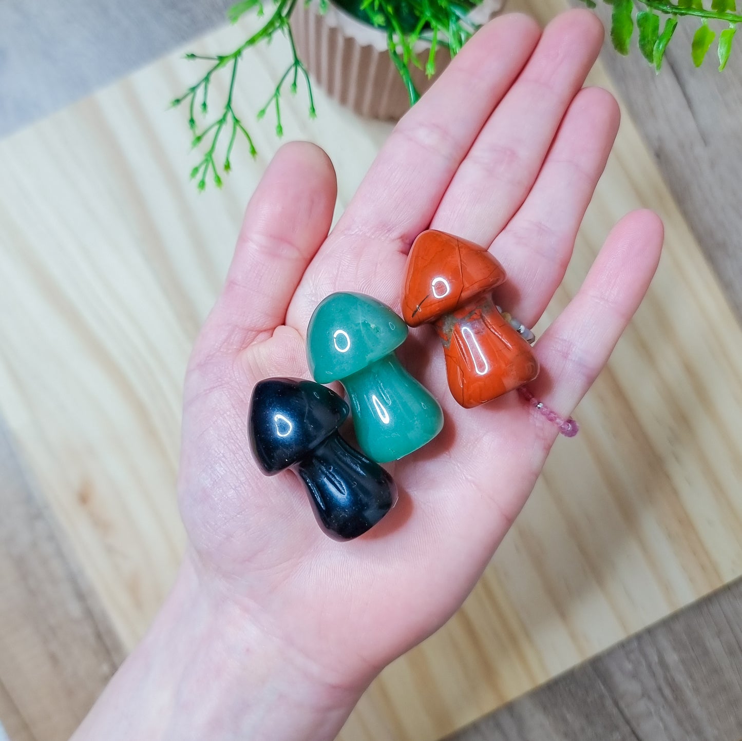Obsidian, Green Aventurine and Red Jasper Mushrooms