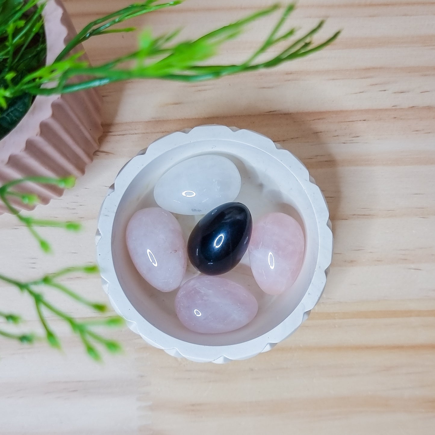 Quartz, Rose Quartz, Obsidian Eggs