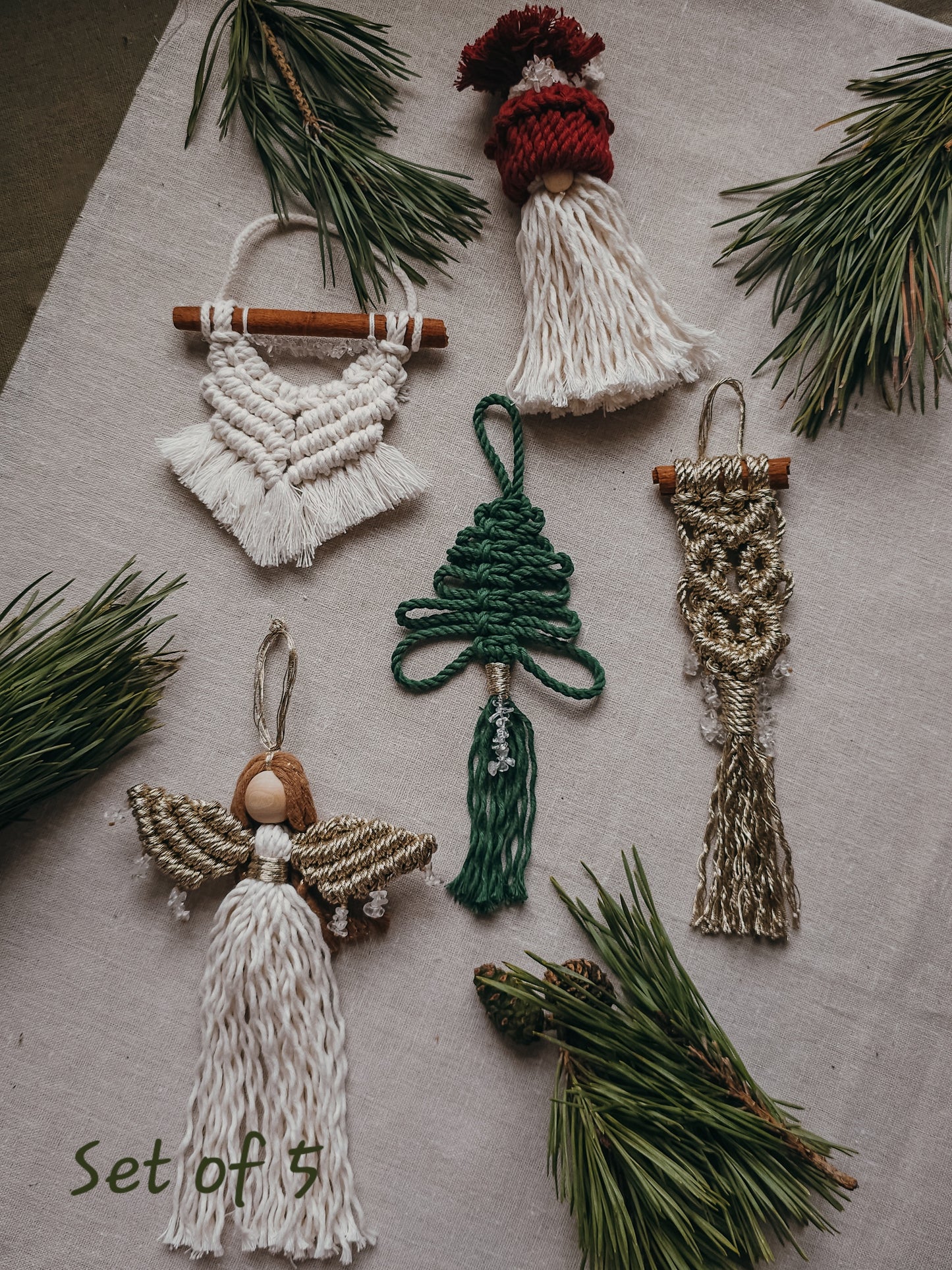 Handmade Christmas Tree Decorations with Clear Quartz and gold accents