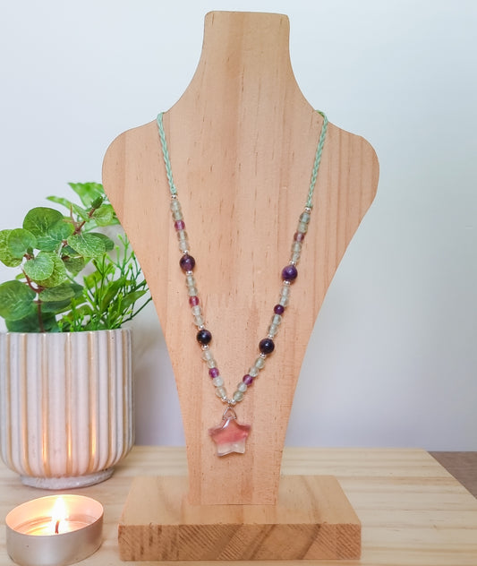 Purple and Green Fluorite Star Necklace