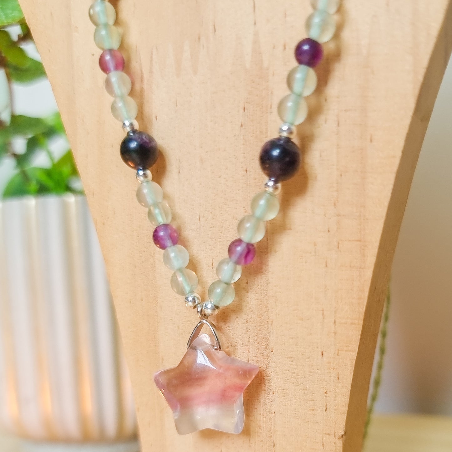 Purple and Green Fluorite Star Necklace