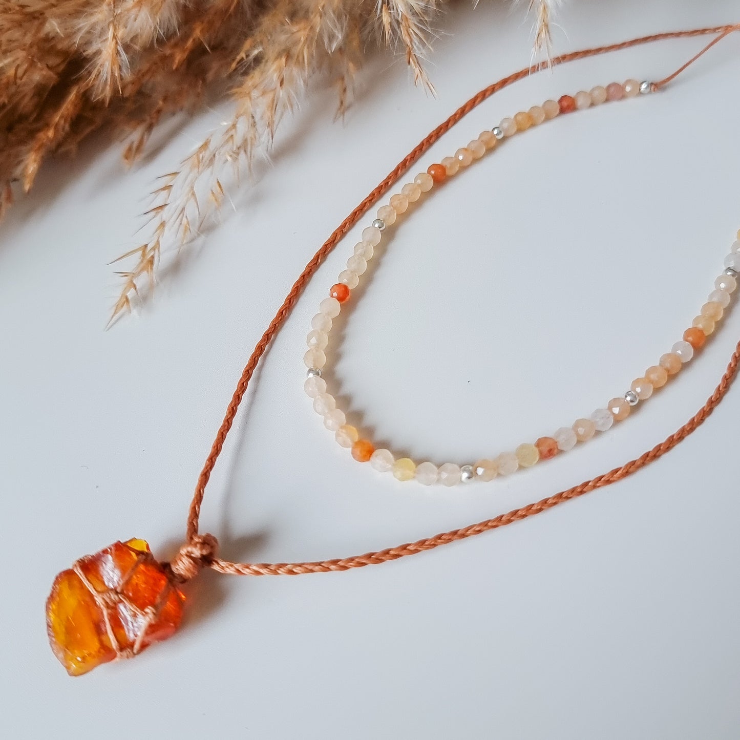 Baltic Amber and Sunstone -Confidence and Joy. Necklace set