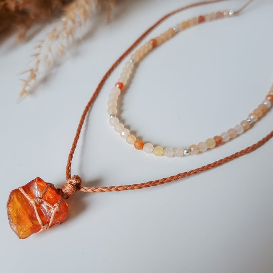 Baltic Amber and Sunstone -Confidence and Joy. Necklace set