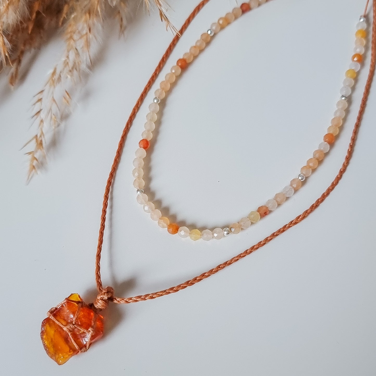 Baltic Amber and Sunstone -Confidence and Joy. Necklace set