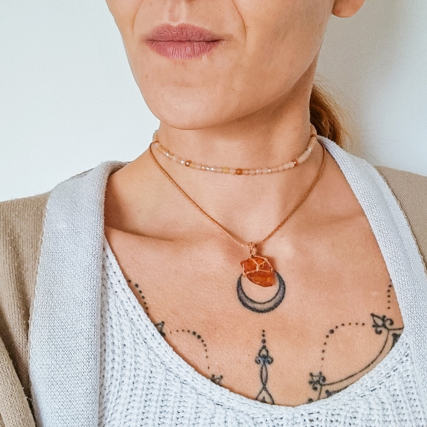 Baltic Amber and Sunstone -Confidence and Joy. Necklace set