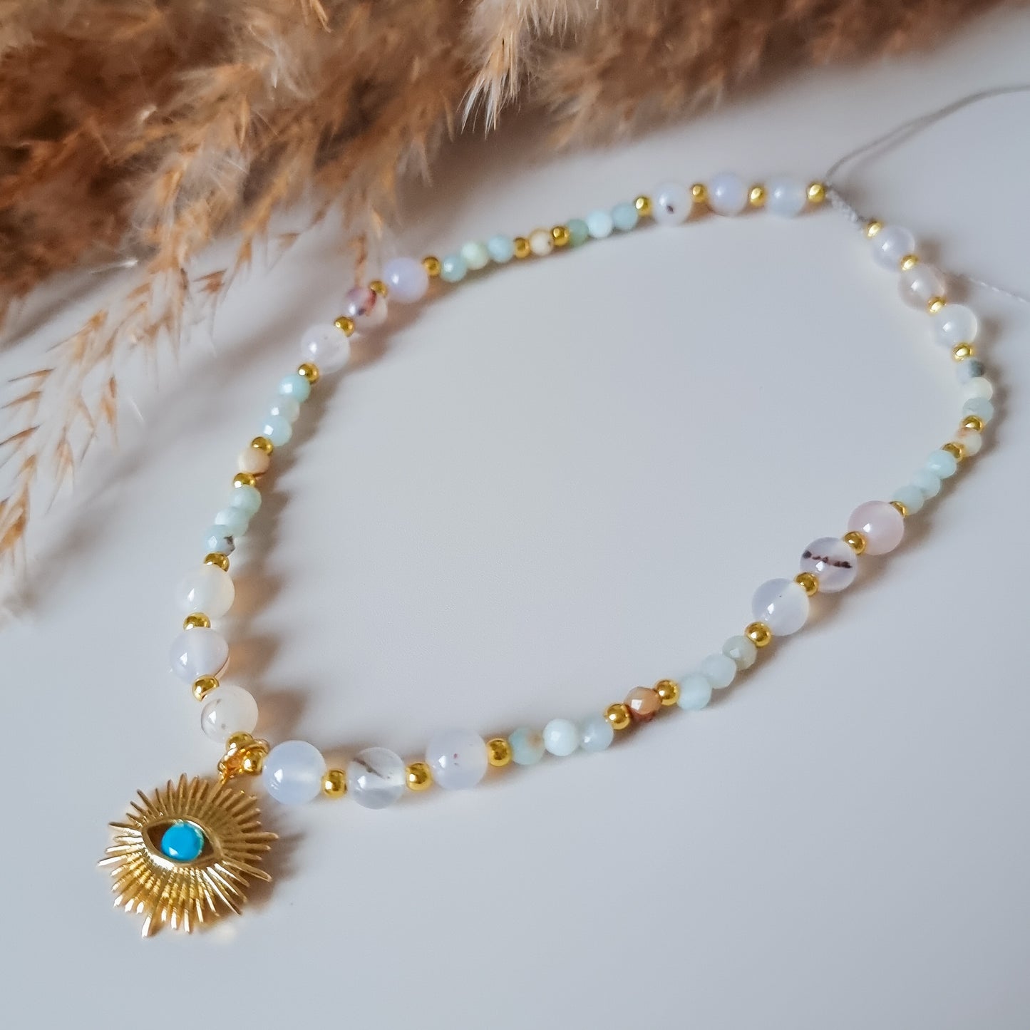 Amazonite and Dendritic Agate Sun Necklace