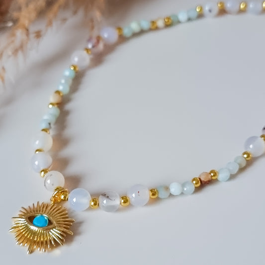 Amazonite and Dendritic Agate Sun Necklace