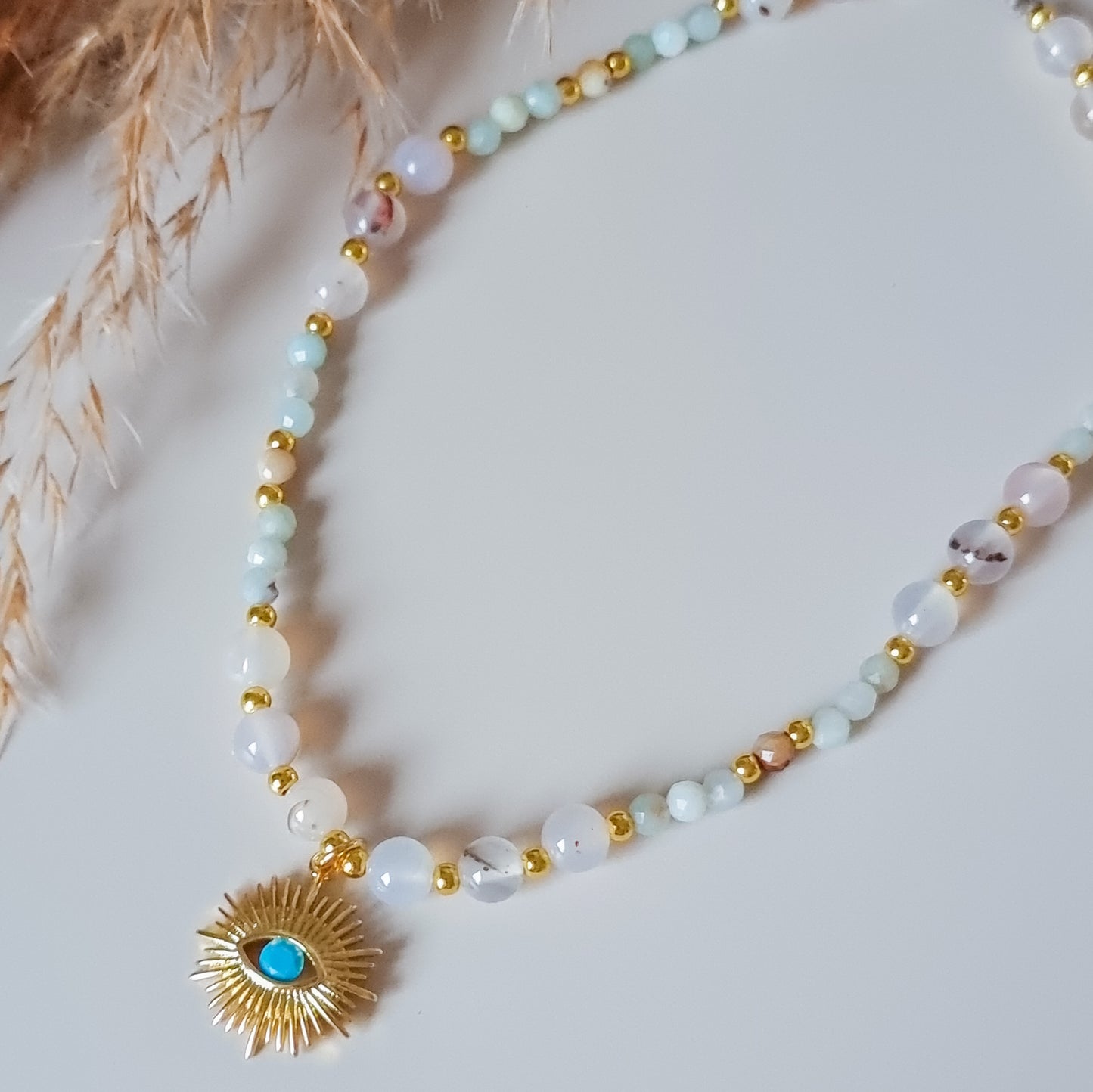 Amazonite and Dendritic Agate Sun Necklace