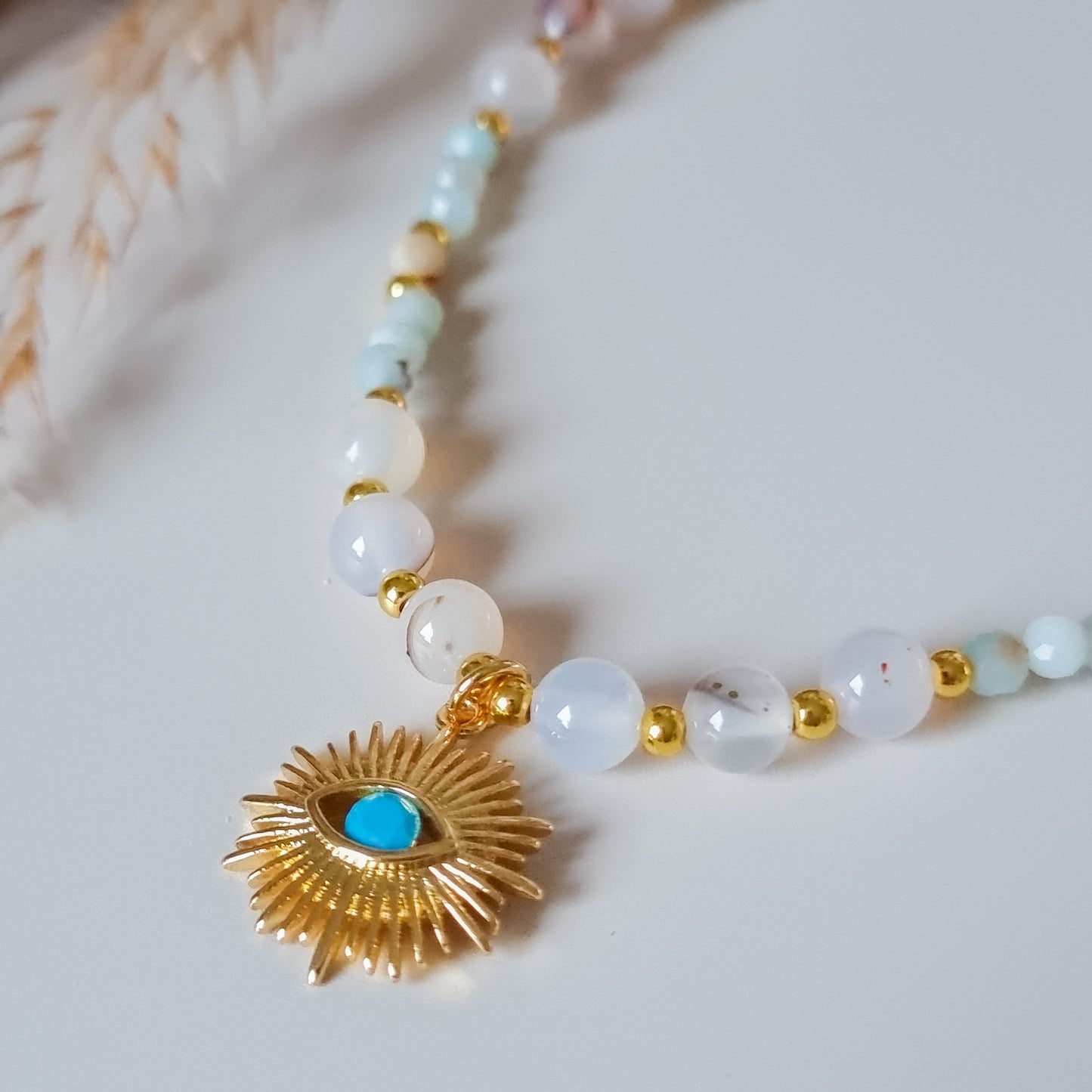 Amazonite and Dendritic Agate Sun Necklace