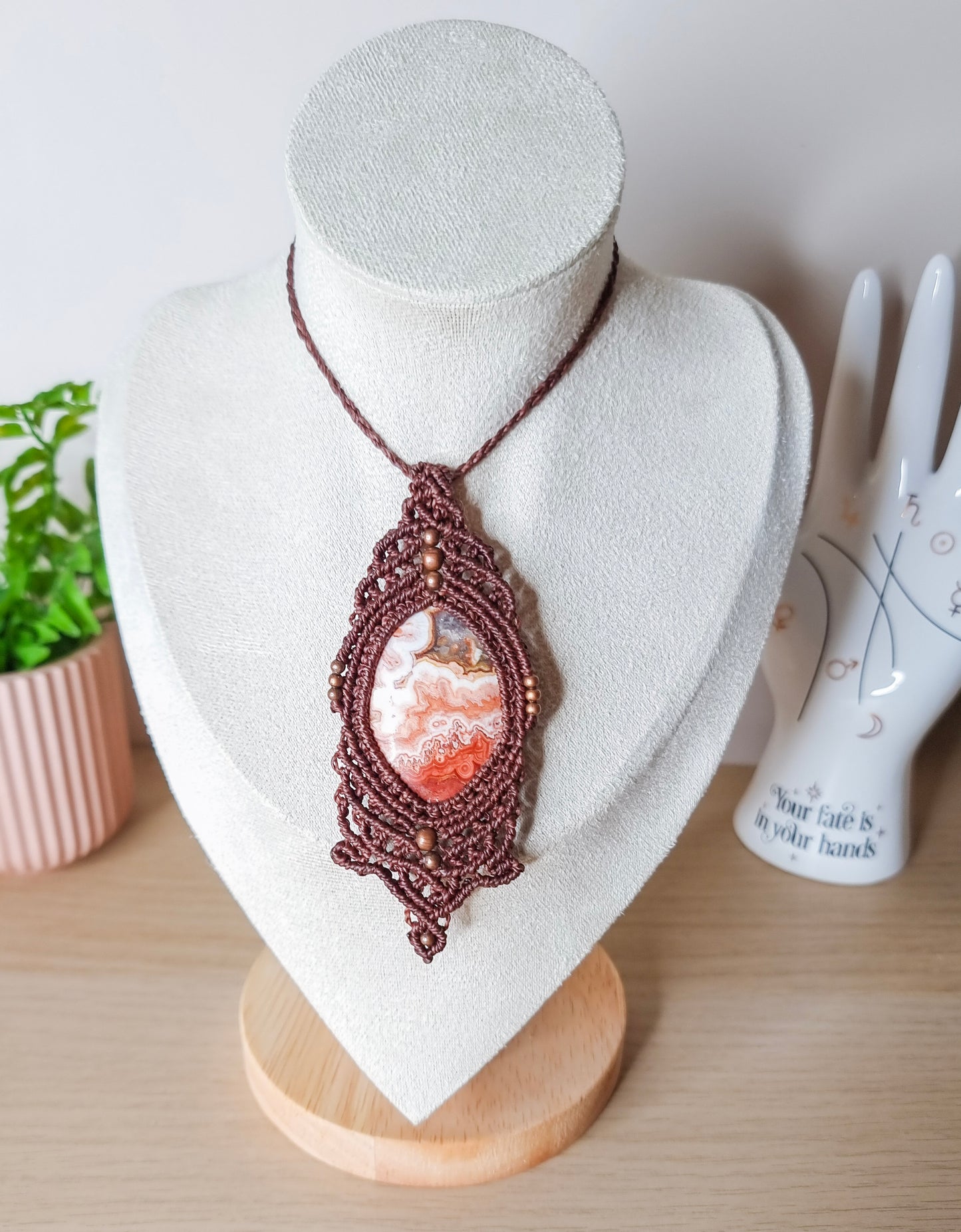 Handmade Amulet Necklace with Mexican Crazy Lace Agate