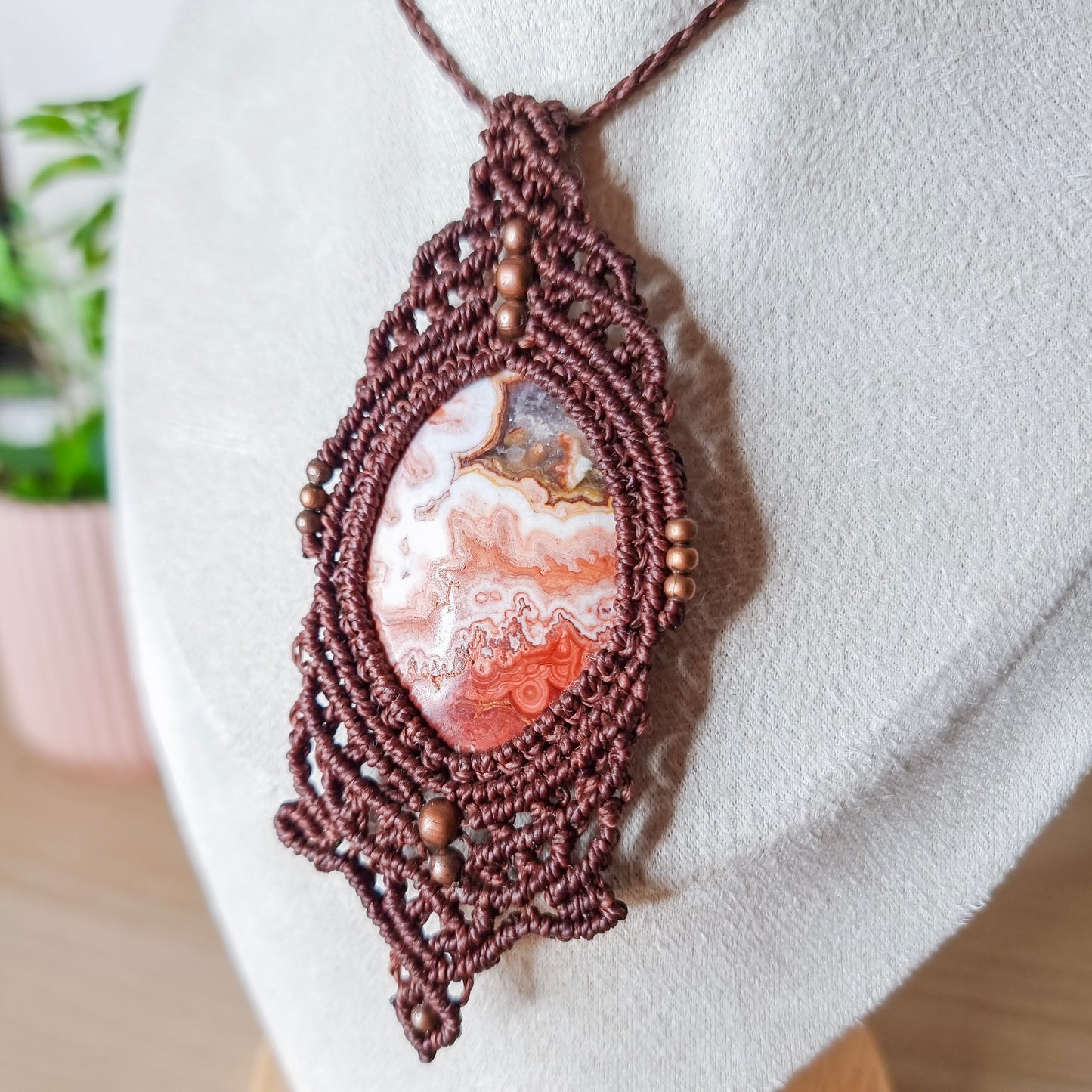 Handmade Amulet Necklace with Mexican Crazy Lace Agate