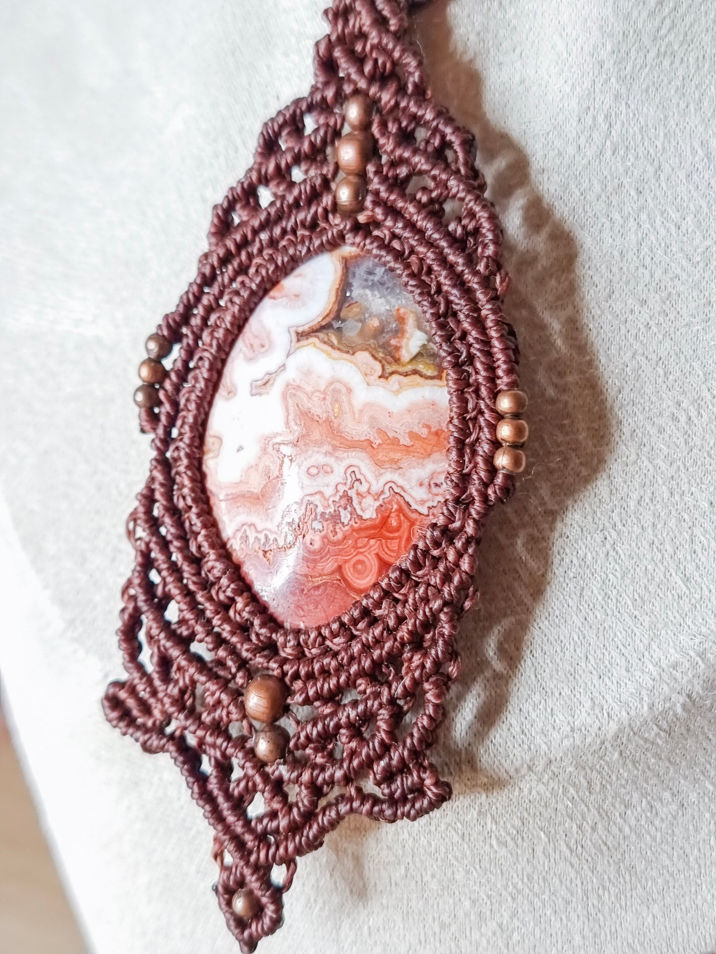 Handmade Amulet Necklace with Mexican Crazy Lace Agate