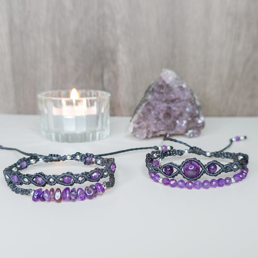 Amethyst Macrame Double Bracelets