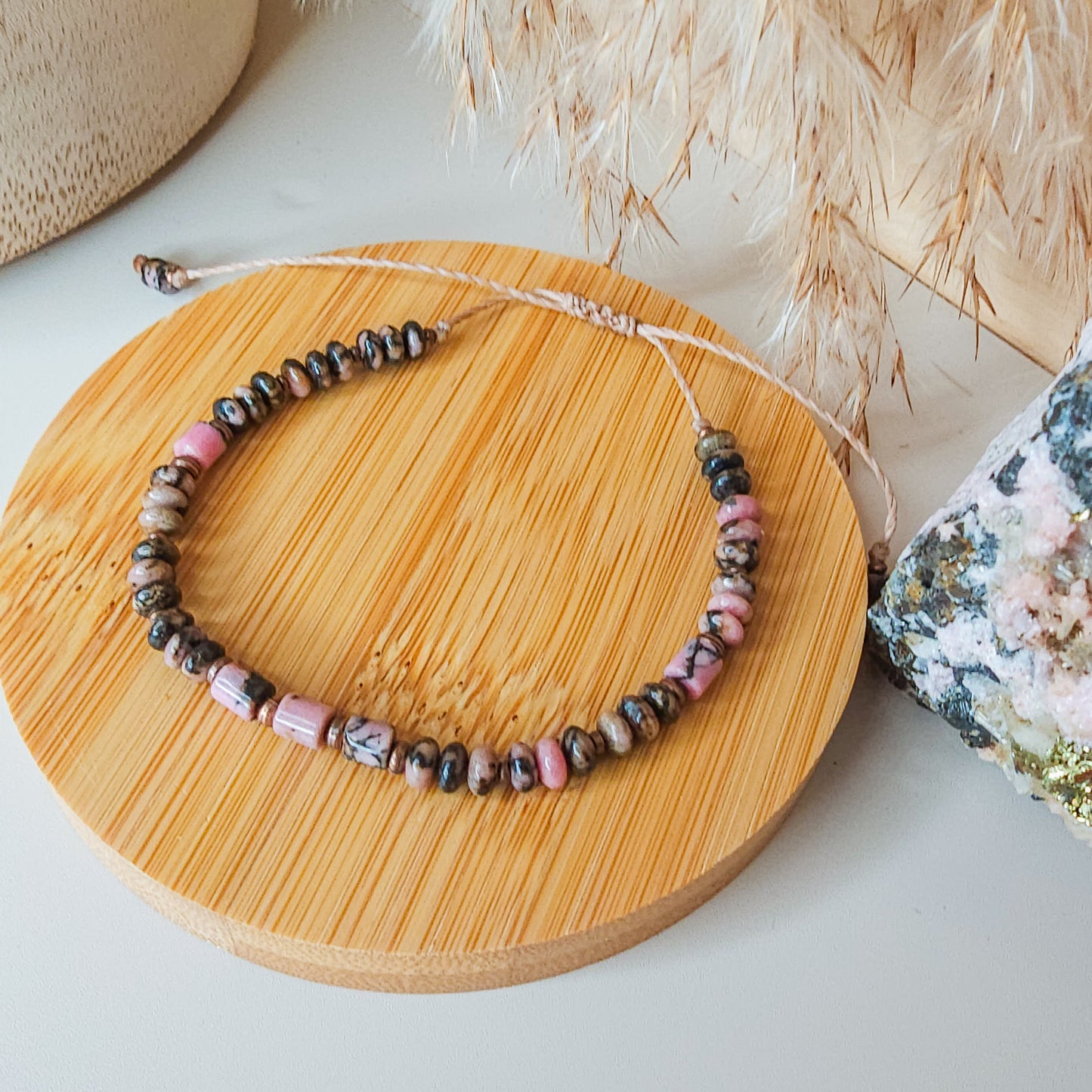 Handmade Rhodonite Beaded Bracelet