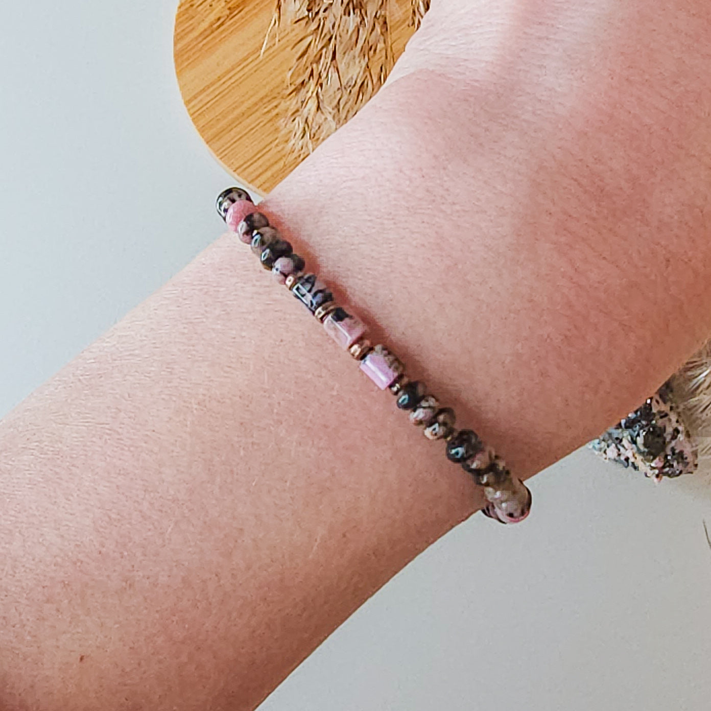 Handmade Rhodonite Beaded Bracelet