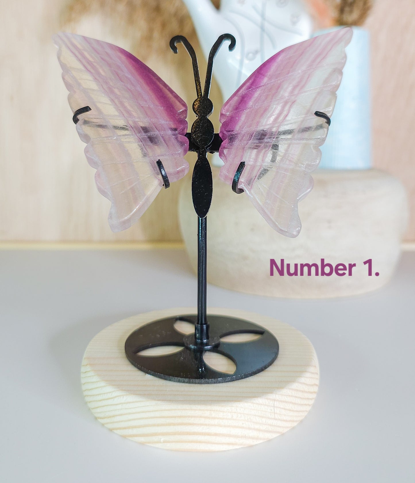 Fluorite Butterfly Wings on the stand