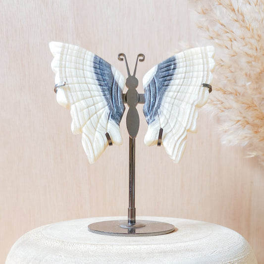 Banded Calcite Butterfly Wings on the stand