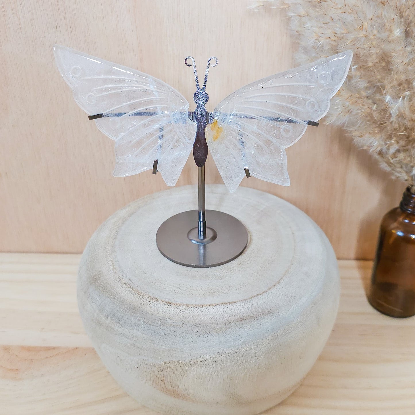 Clear Quartz Butterfly wings on the stand