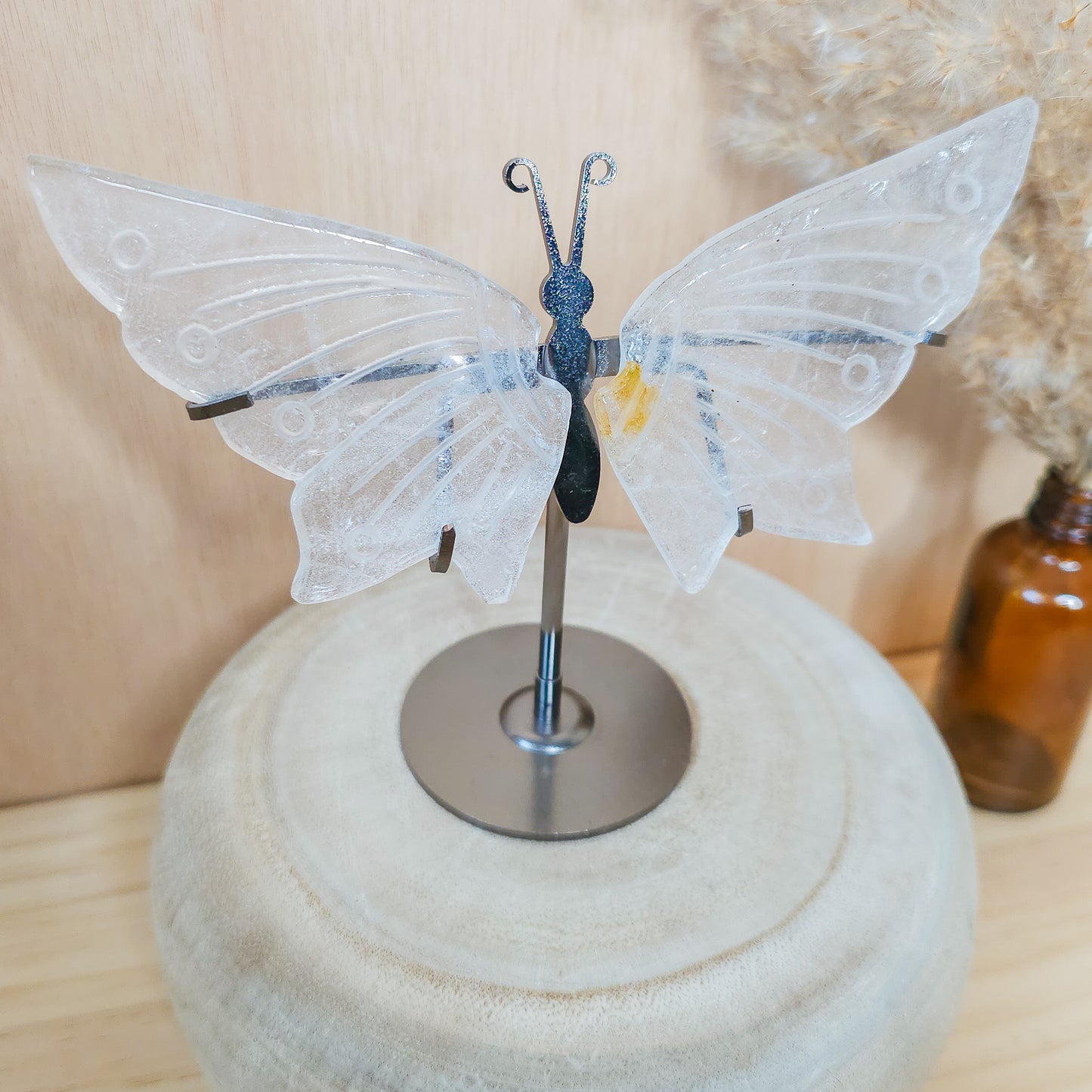 Clear Quartz Butterfly wings on the stand