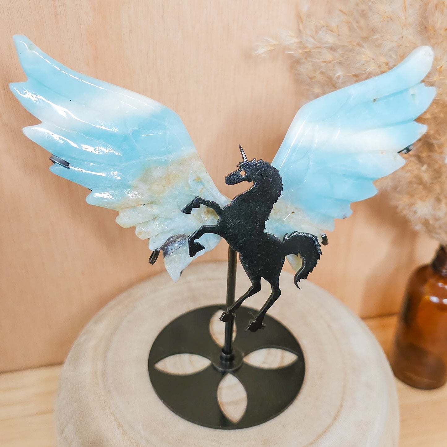 Calcite Unicorn wings on the stand