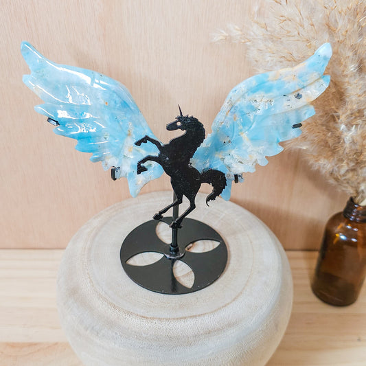 Calcite Unicorn wings on the stand