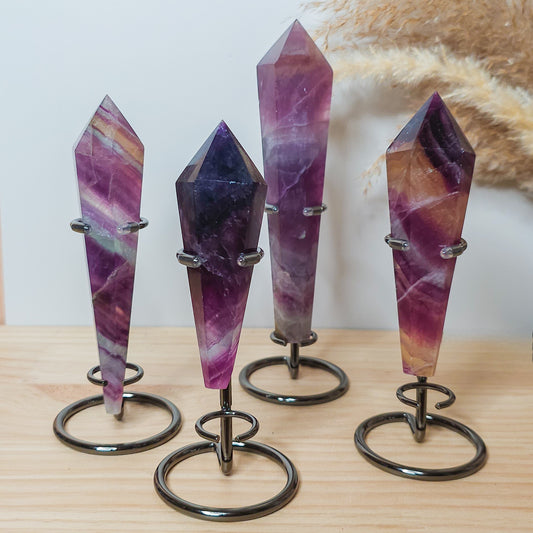 Fluorite Wands on the stand