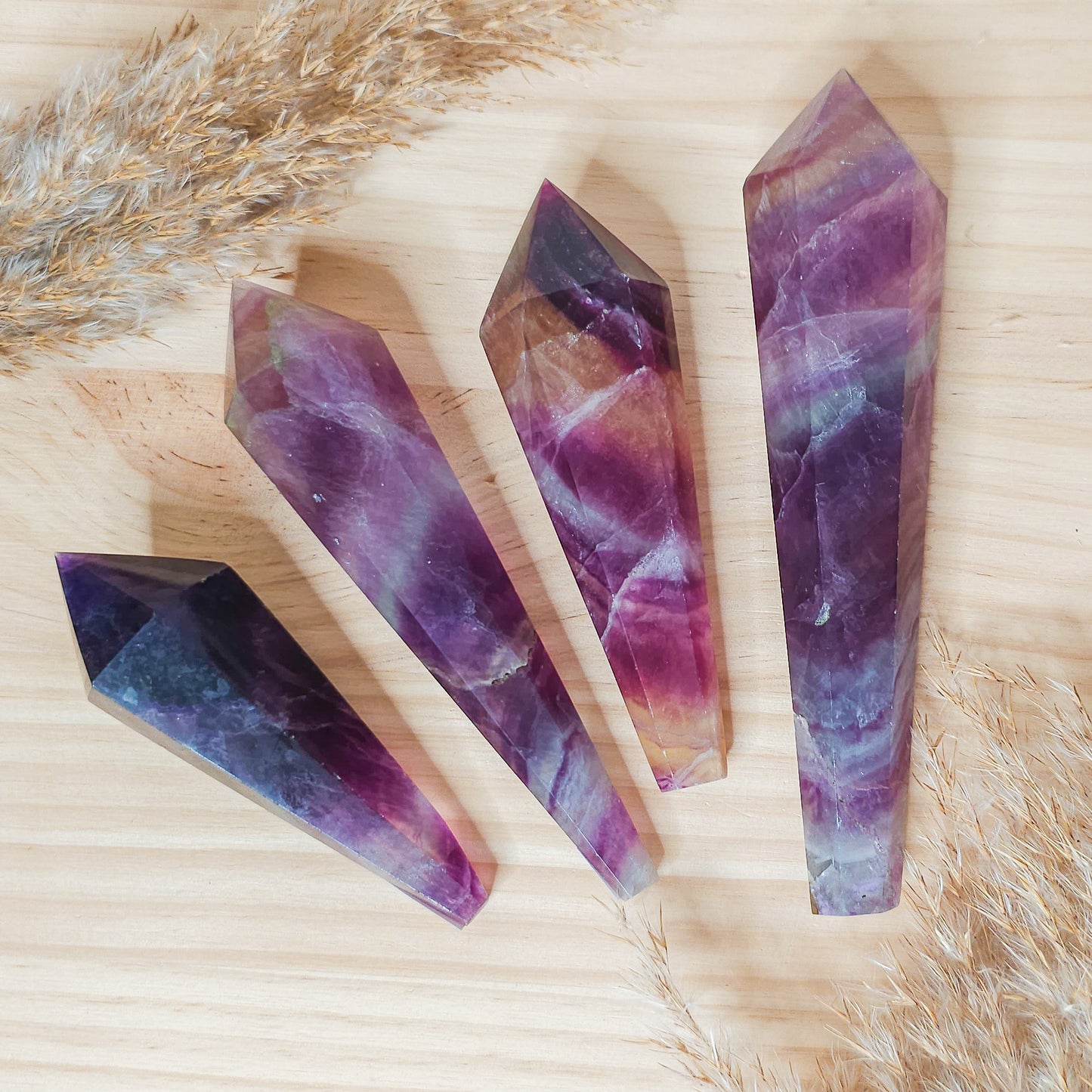 Fluorite Wands on the stand