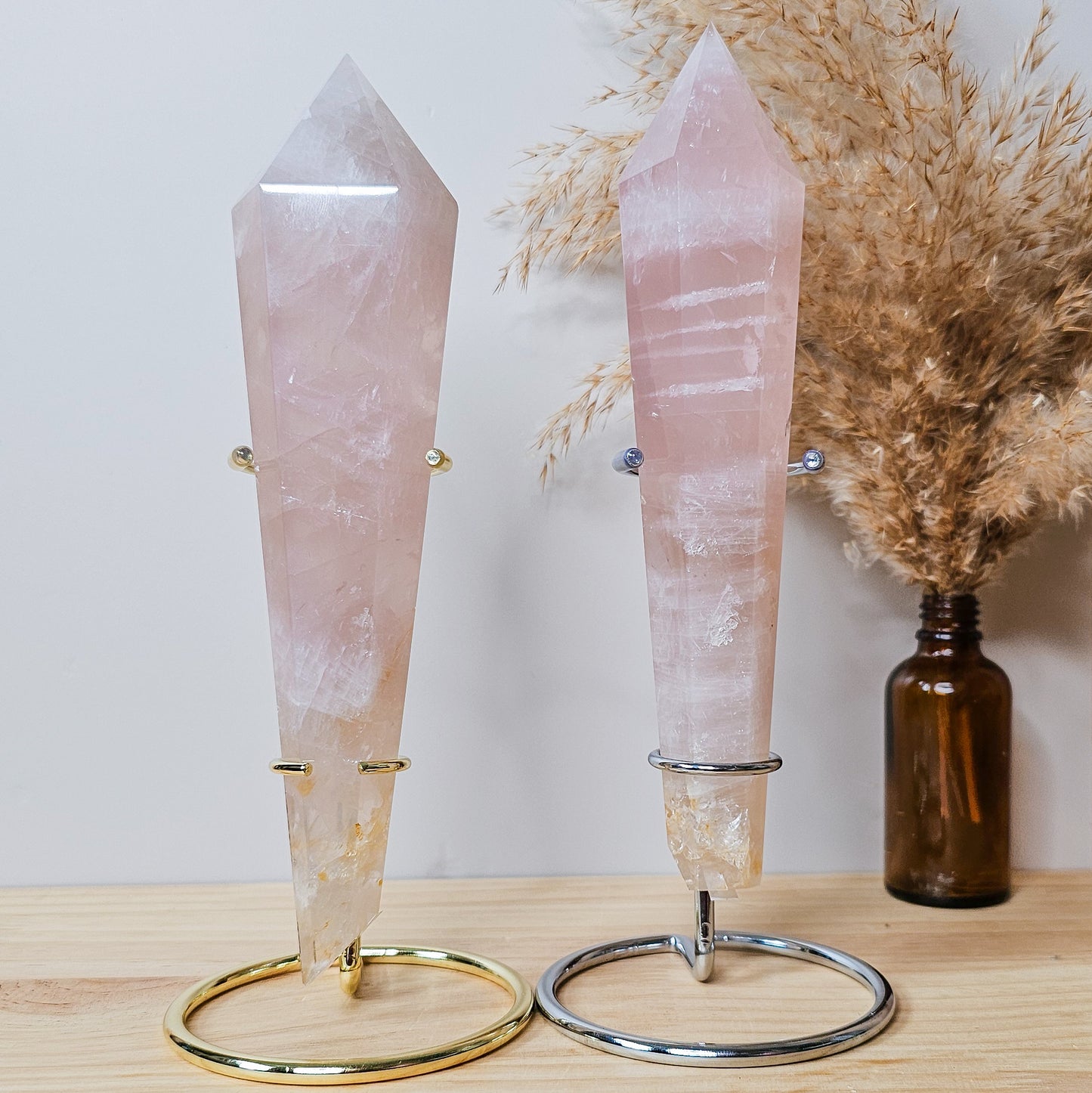 Rose Quartz Wands on the stand