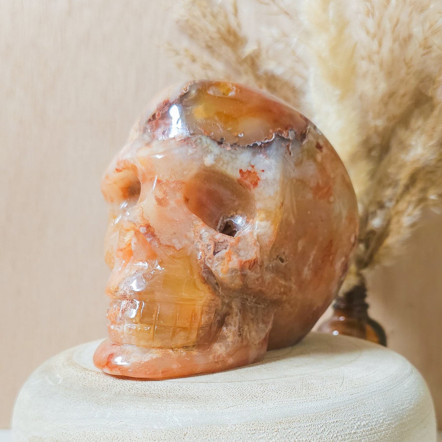 Carnelian Flower Agate Statement Skull