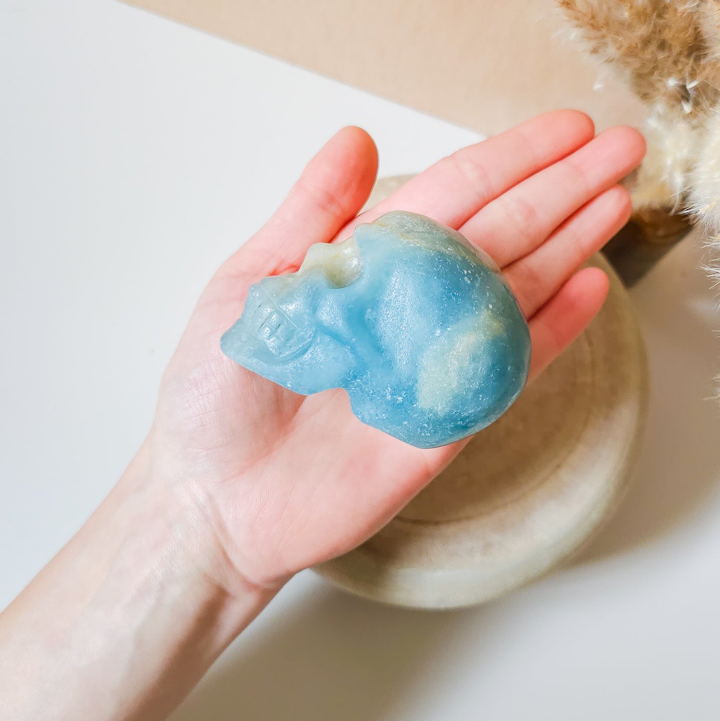 Blue Calcite/Aquatine Lemurian Calcite Skull