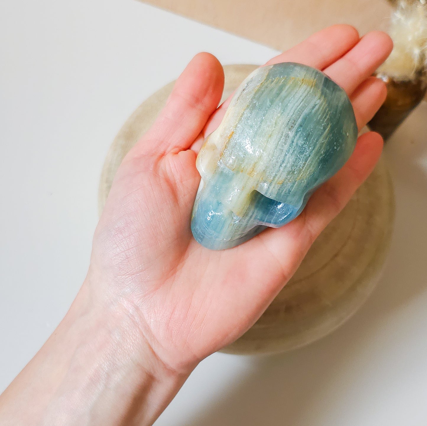 Blue Calcite/Aquatine Lemurian Calcite Skull