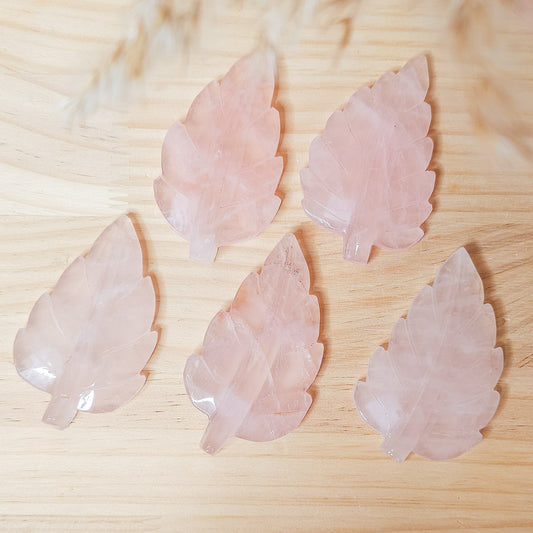 Rose Quartz Leaf Carvings