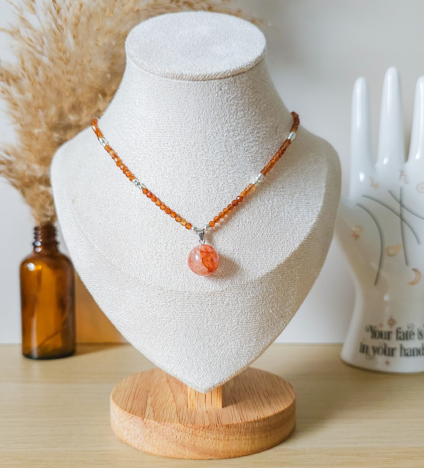 Handmade Fire Quartz and Spessartite (Orange Garnet) necklace (925 Silver)