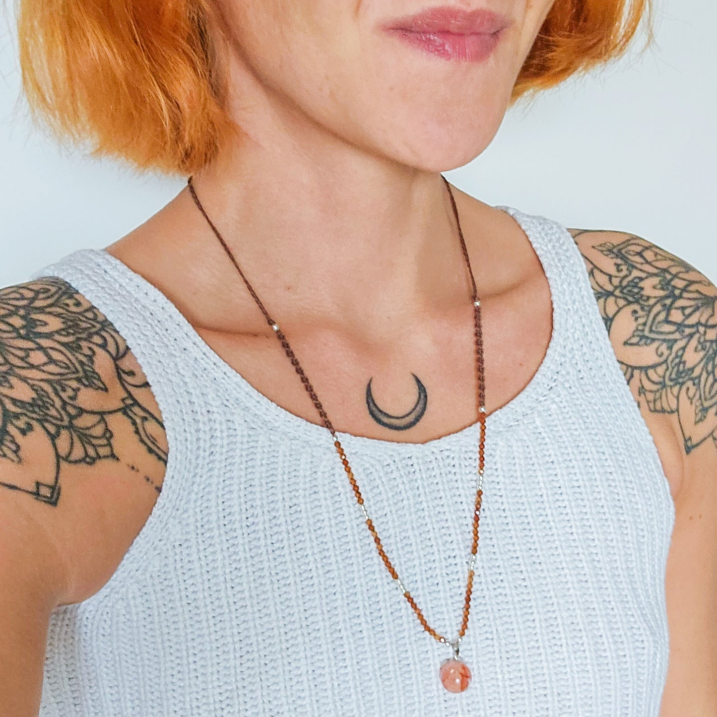 Handmade Fire Quartz and Spessartite (Orange Garnet) necklace (925 Silver)