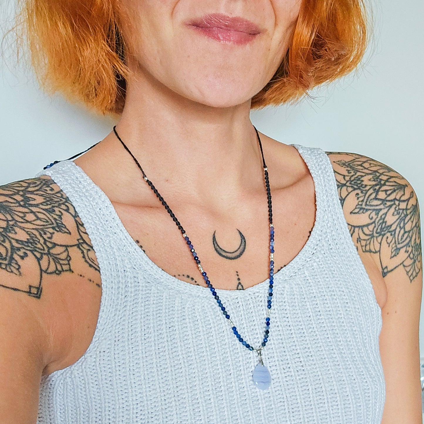 Handmade Necklace with Blue Lace Agate Tear Drop, Sodalite beads and 925 silver beads