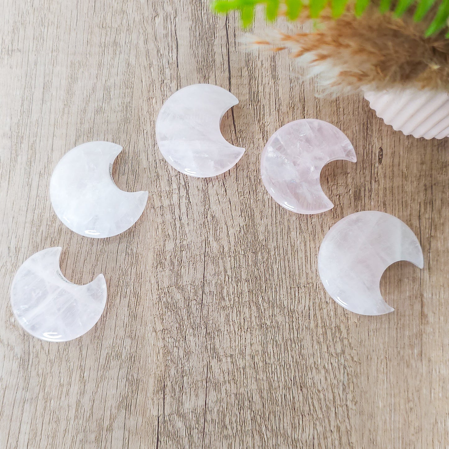 Rose Quartz Moon Carving